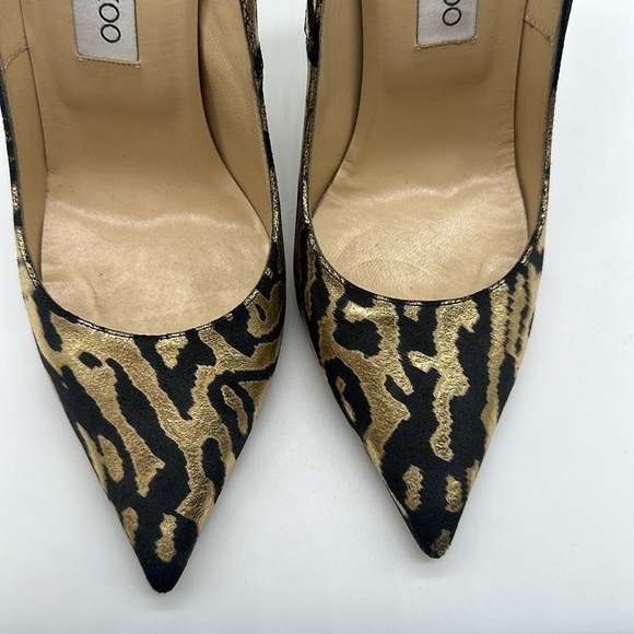 Jimmy Choo Anouk Stiletto Heels Black & Metallic Gold Animal Print Size 38 1/2 - Picture 7 of 8